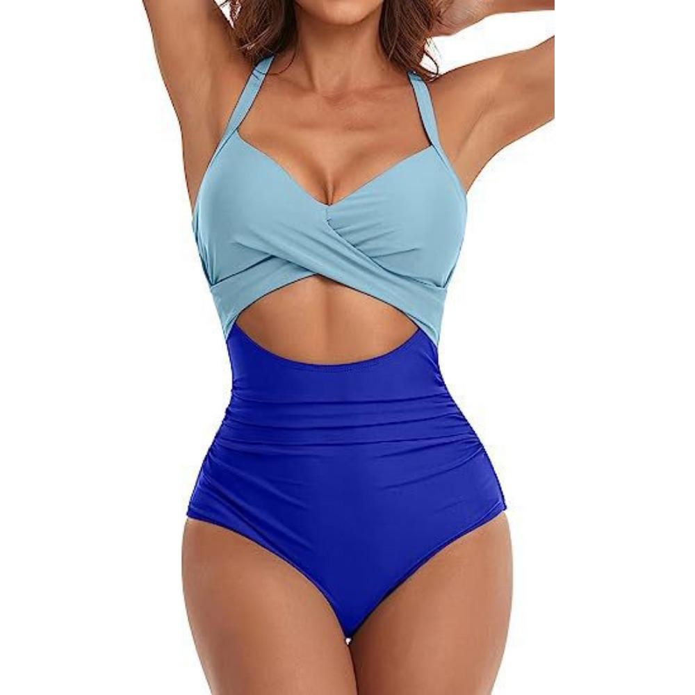 European and American One-piece Hard Bag Swimwear Hollow Solid Color High Waist Tight Swimsuit