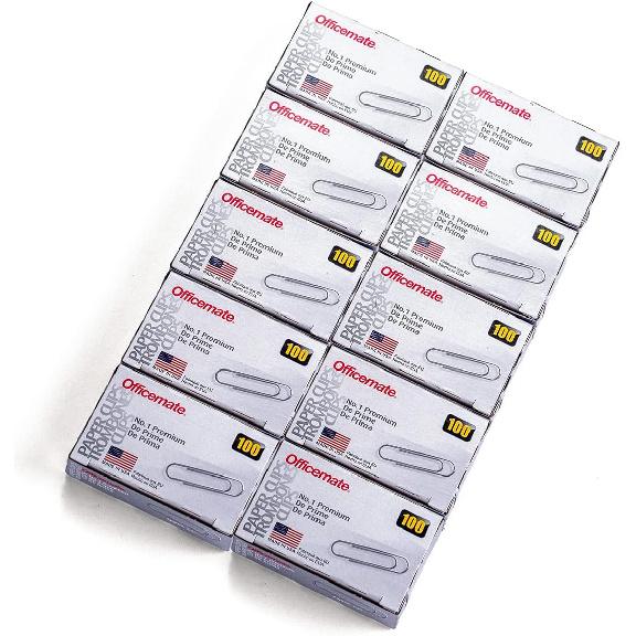 Officemate Premium #1 Paper Clips, 1,000 Paper Clips (10 Boxes of 100 Each) (99916) , Silver