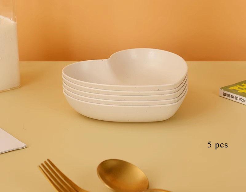 Wheat Straw Heart Shape Spitting Bones Dish 5 Pcs Japanese Style 5.5 Inch Solid Color Plastic Plate Simple Anti-fall Snack Plate