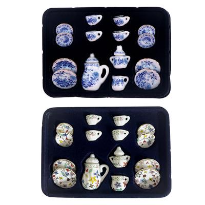 HAMILO Miniature Ceramic Dinnerware Dollhouse Tea Set 112 Scale Deluxe 15-Piece Set (2 Types)