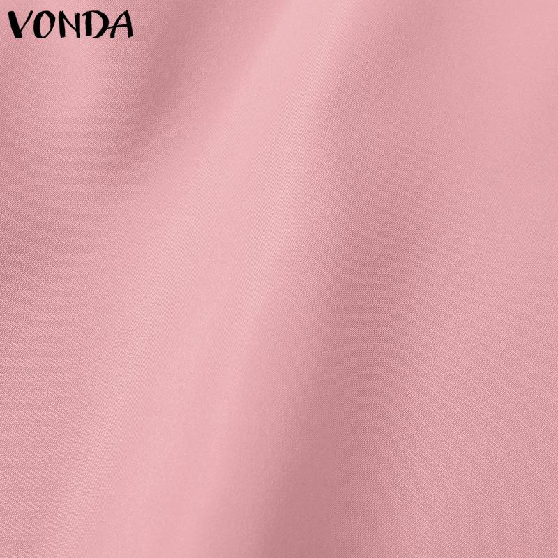 VONDA Summer Women Square V Neck Puff Short Sleeve Soild Color Casual Blouses