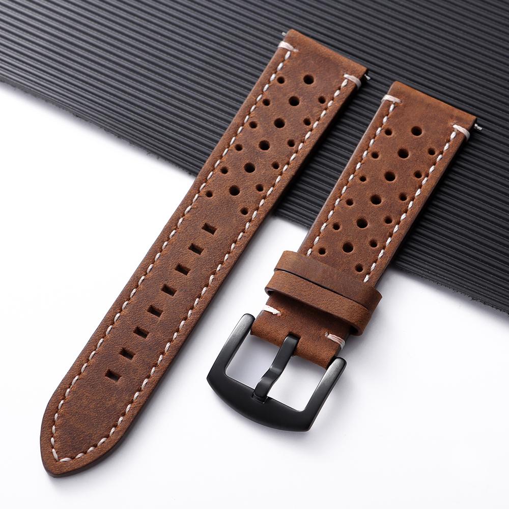 18mm 19mm 20mm 21mm 22mm 24mm Vintage Handmade Watch Strap Quick Release Leather Strap Black Brown Breathable Porous Watchbands