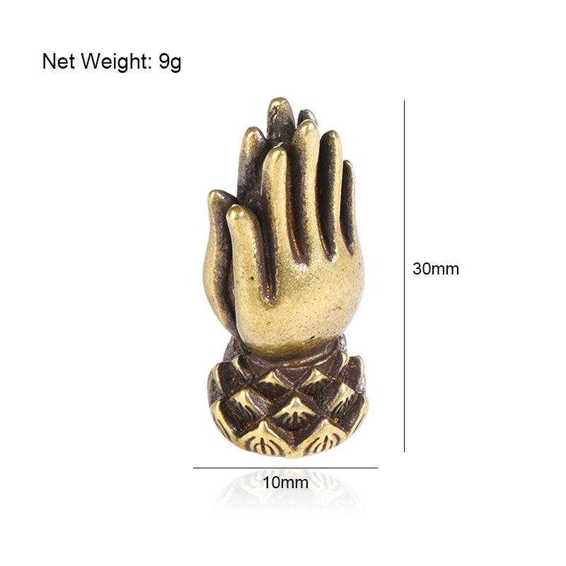 Retro Antique Handmade Brass Buddhism Praying Buddha Hand with Lotus Base Copper Desk Decor Mini Hand Pray Figurines Home Decor