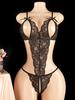 1-piece Lace Deep V Crotchless Bra & Pajama Set Sheer Ultra-Sexy Lingerie For Women Open Design Full Body Night Adult Underwear