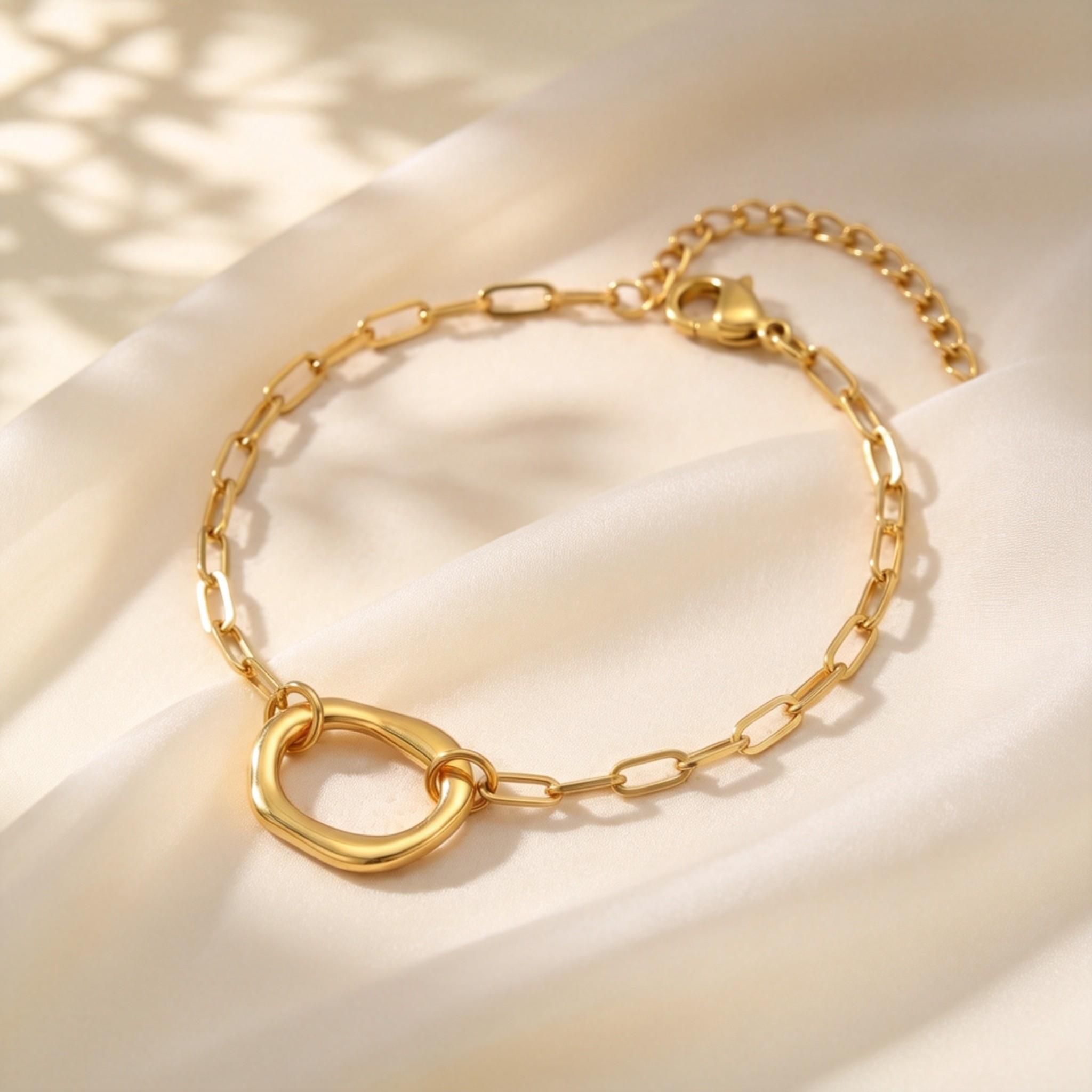 Irregular Geometric Round Charm Bracelet for Women Stainless Steel 18K Gold Plated Bracelet Waterproof Statement Jewelry