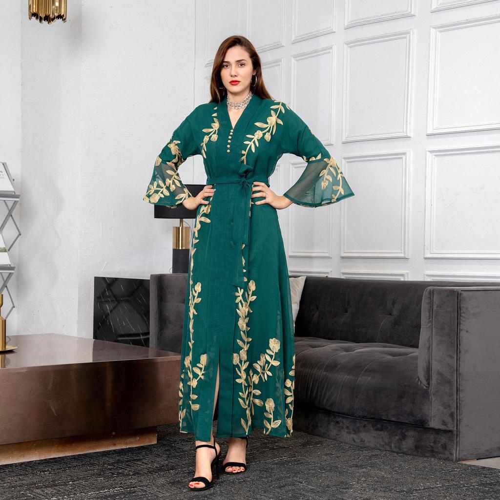 AB170 Bestickter Netz-Bademantel: Elegantes muslimisches Abendkleid für Damen für Herbst/Winter