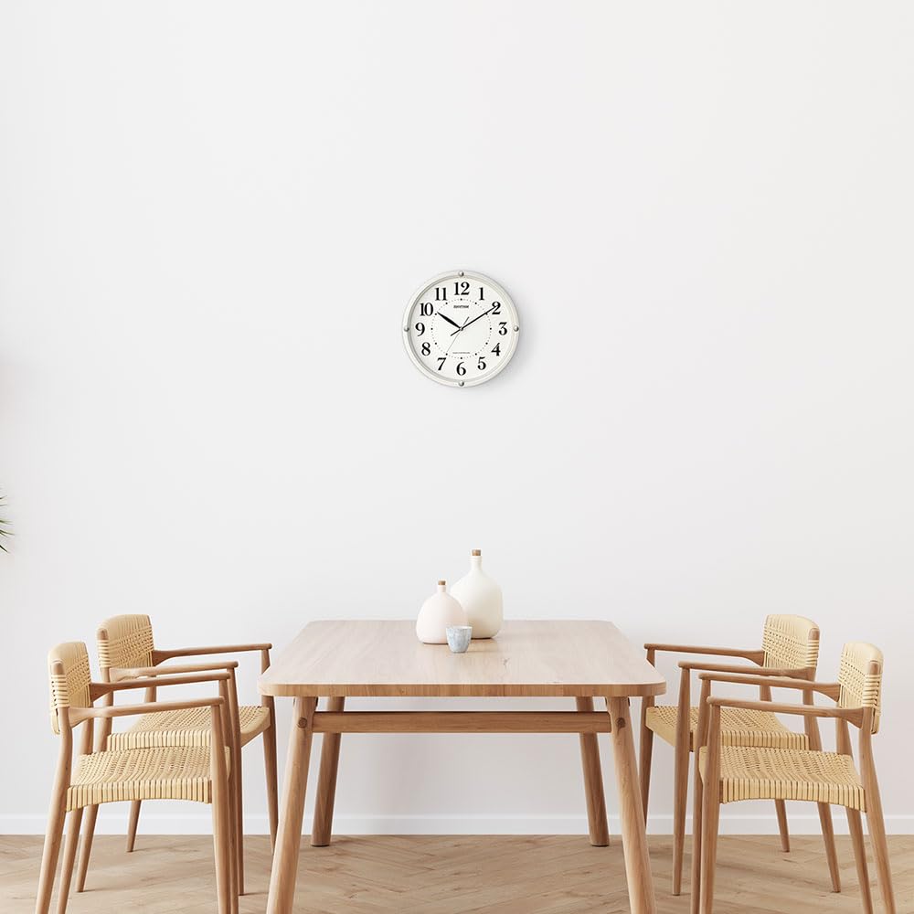 RHYTHM Wall Radio Controlled Continuous Second 3D 8MY568SR03 Clock, Clock, Analog, Quiet, Hand, Easy-to-read Characters, White, 30x4.6cm,