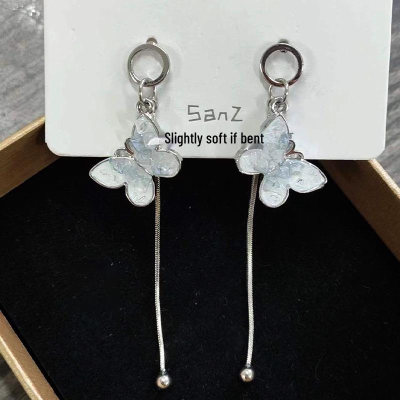 2024 Blue Crystal Butterfly Tassel Ear Cuffs - Light Luxury Versatile Fashion Earrings