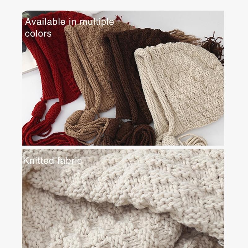 Handmade Fringed Braids Hat Y2K Sweet Girl Warm Beanie Hat InsStyle Bonnet Winter Autumn Skull Hat Pullover Earflap Hat
