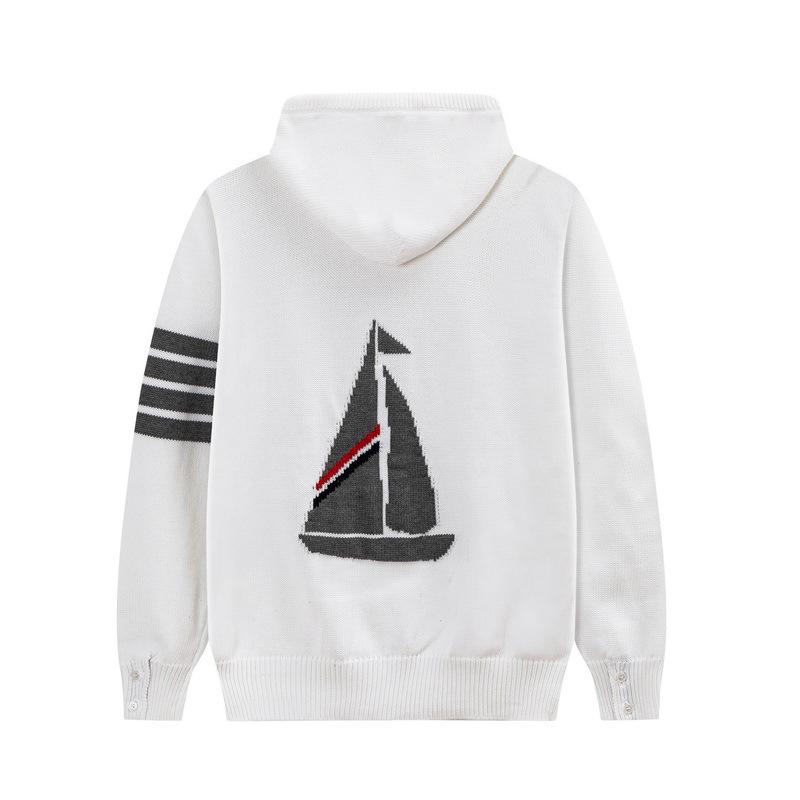 TB JL Unisex Segelboot-Print Vier-Streifen Hoodie - Frühling/Herbst Gestrickte Pulloverjacke Extra Large weiß