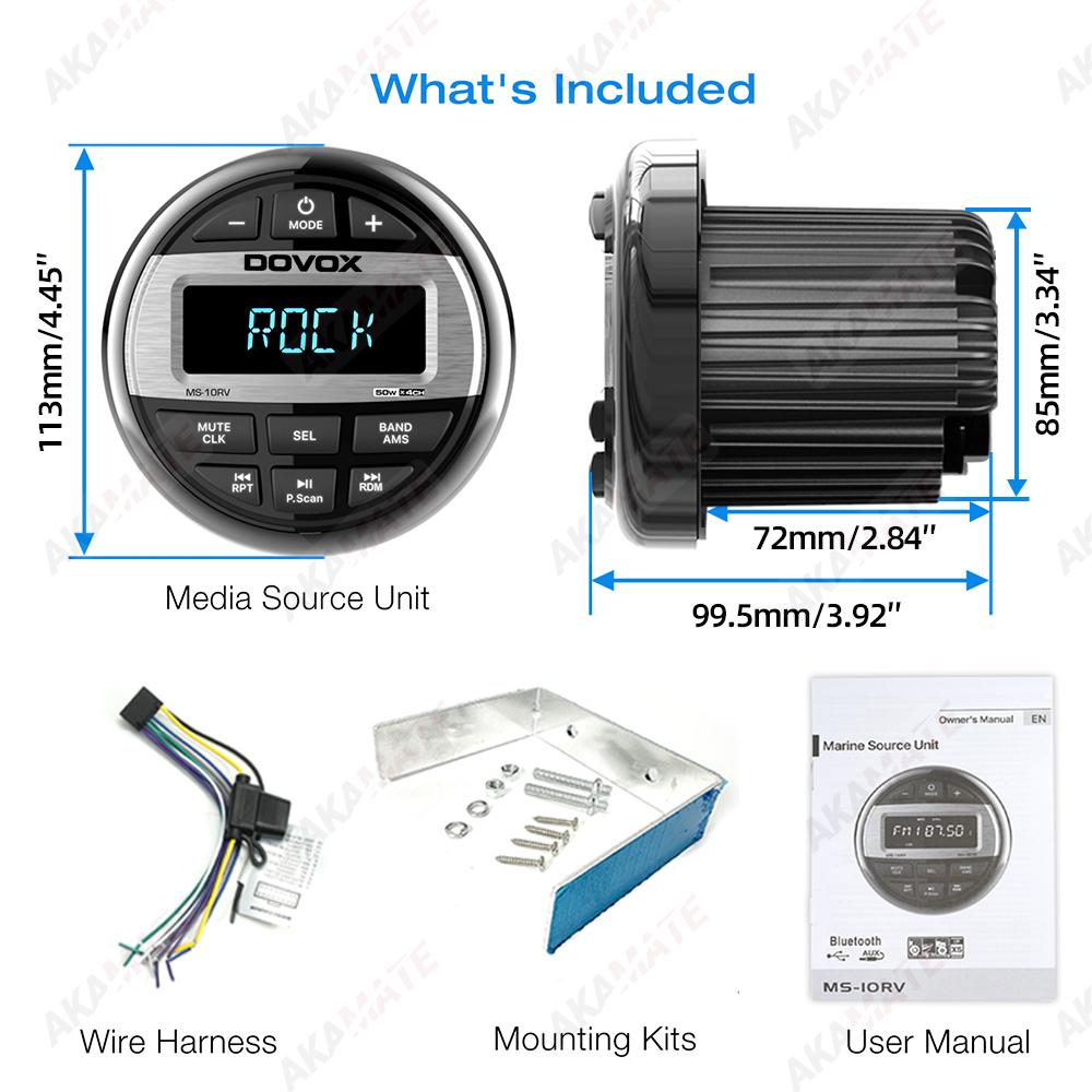 For RV Radio MP3 Media Player Boat Radio Stereo EQ Bluetooth Audio Radio FM AM Receiver Fit for Yacht ATV UTV SPA RZR