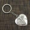 Fashion 30mm Key Ring Metal Key Chain Keychain Jewelry Antique Silver Color Plated Heart Caduceus Medicine 42x40mm Pendant