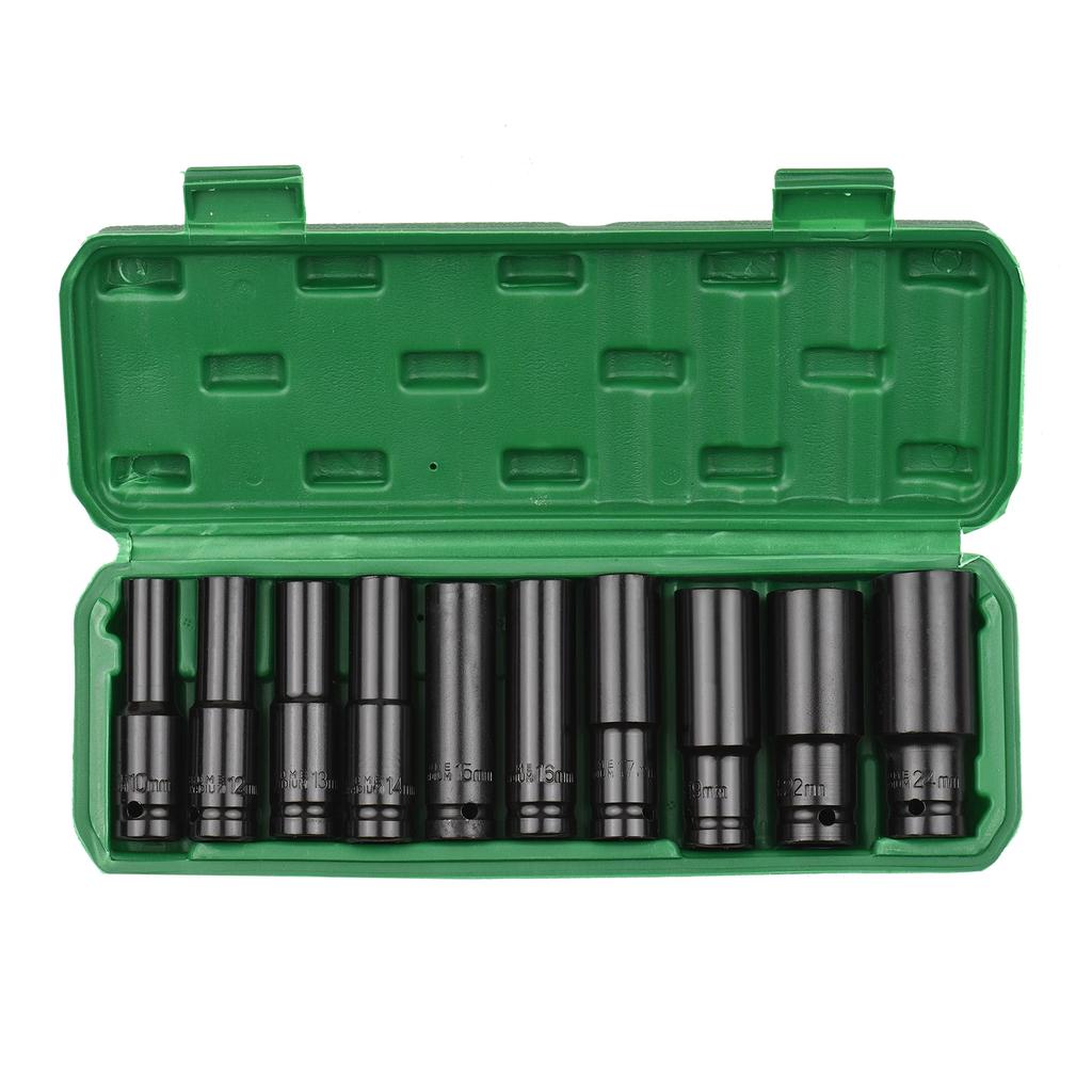10 Pcs Set (8-17mm/10-24mm) L-shaped Extension Sleeve Hexagon Sleeve Socket Pneumatic Sleeve Automobile Repair Wrench Tools Box
