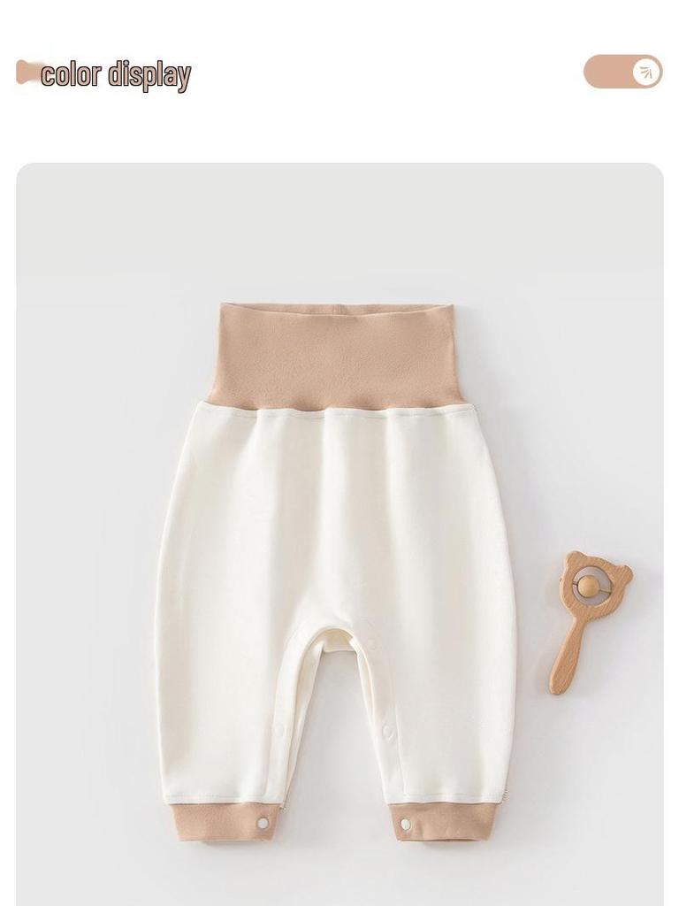 Baby Soft Down High Waist Snap Crotch Diaper Cover Pants - Warm Base Layer for Spring, Autumn, Winter