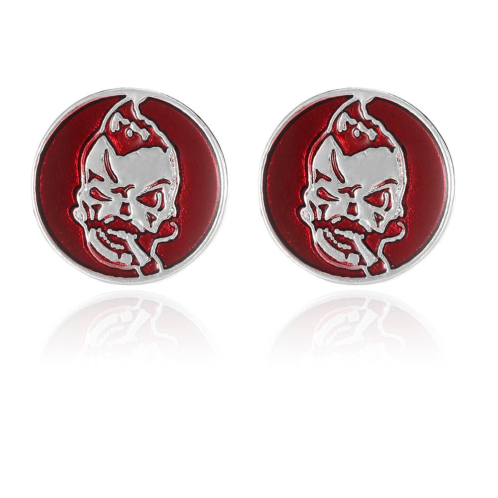 Punk Mens Creepy Horror Smoking Skull Round Cufflinks Red Ghost Design Sleeve Button