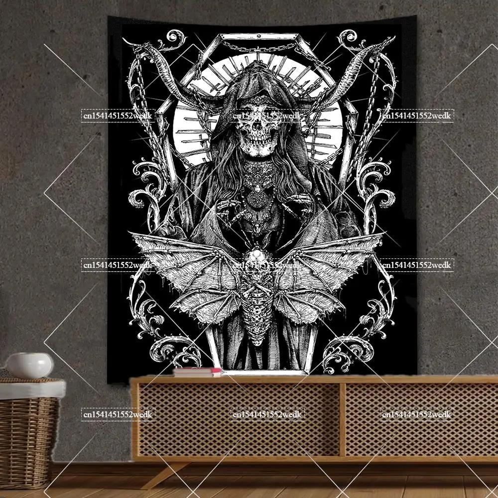 Goth Skull Tapestry Devil Satanic Tapestrys Wall Hanging Batwing Skeleton Tapestries For Bedroom Aesthetic Home Decoration