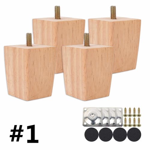 Readygohigh Furniture Legs, Set of 4, 6/10/15cm, M8 Screws, Sofa Legs, Table Legs, Solid Wood Furniture Feet, Square Feet, Table Legs, Wooden Sofa Leg