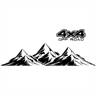 Nieuwe zwarte 4x4 offroad-sticker met bergmotief voor auto, vrachtwagen of pick-up.