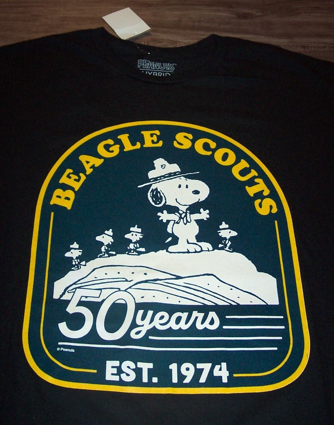 Peanuts SNOOPY WOODSTOCK BEAGLE SCOUTS Camping 50TH T-shirt MENS MEDIUM NEW XXL