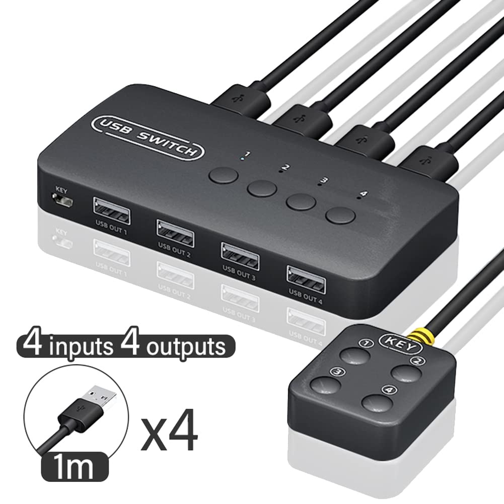 Switch KVM Buerjia, Adattatore Controller Condiviso Switch USB, 4 Ingressi, 4 Uscite per Computer Portatile Stampante Tastiera Mouse Monitor