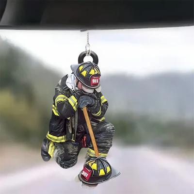 Feuerwehrmann-Themen-Anhänger mit Lanyard Hinzufügen von Weihnachtsambiente Aufhänger für Tisch Bücherregal Kamin Dekoration