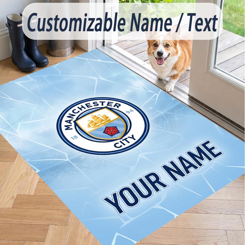 Custom Text Printed Rug Manchester City Non Slip Floor Carpet For Home Room Decor