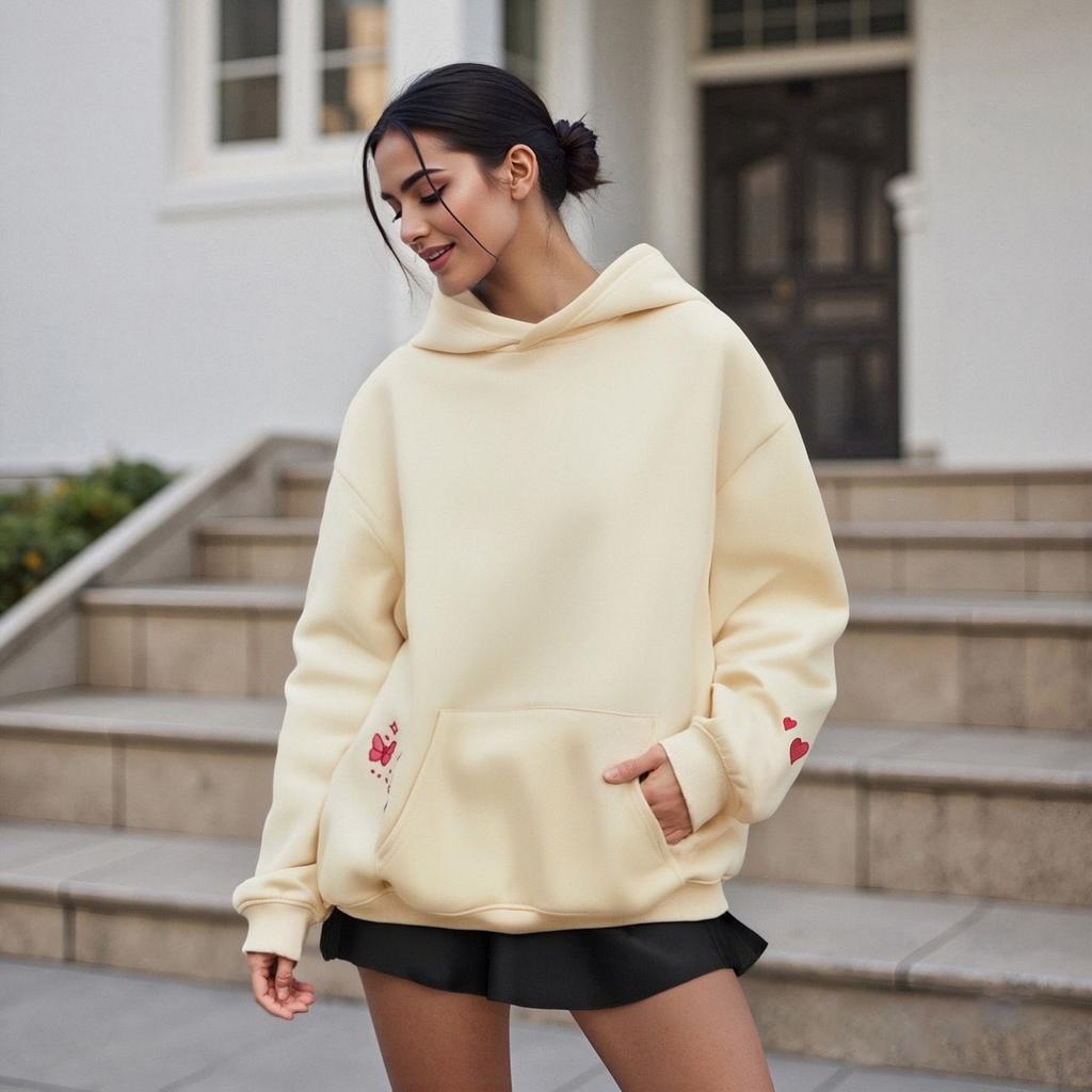 STREETRICH Women's Y2K Floral Letter Embroidered Hooded Pullover Cozy Stylish Long Sleeve Loose Sweatshirts with Kangaroo Pocket