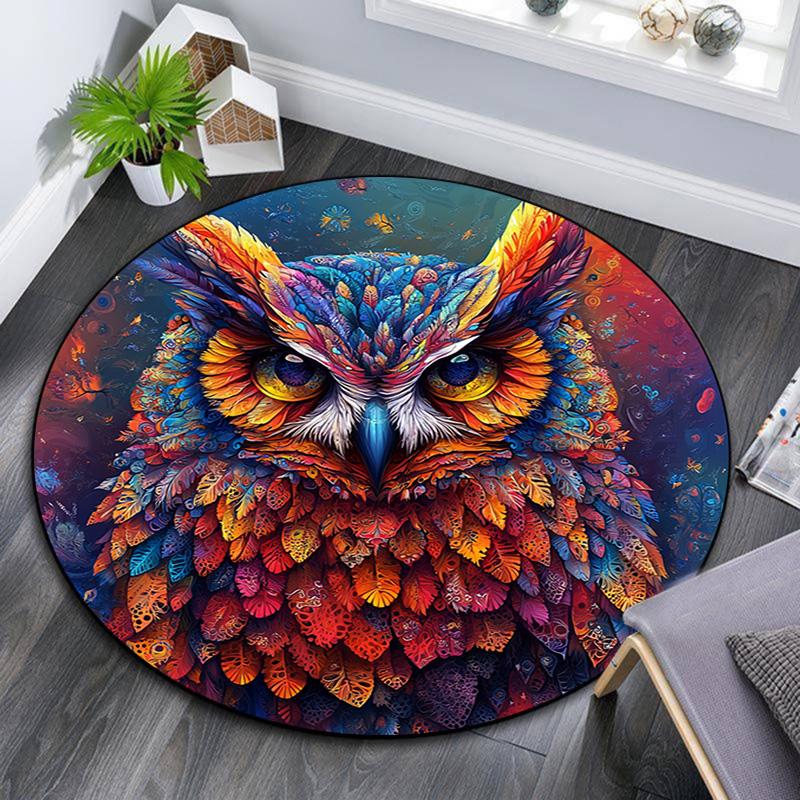 

Colorful Owl Artwork Round Area Rug,Carpet Rug for Living Room Bedroom Sofa Playroom Decor,Non-slip Floor Mat 80cmx80cm