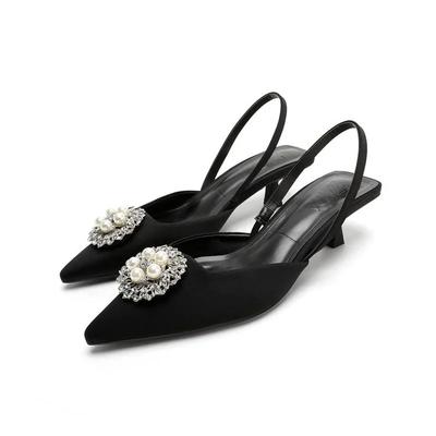 Damen Sandalen Perle Spitzzehe Dünne Absätze Zehenbedeckt Damen Schuhe Kleid Karriere Flacher Ausschnitt Mode 2025 Zapatillas De Mujer