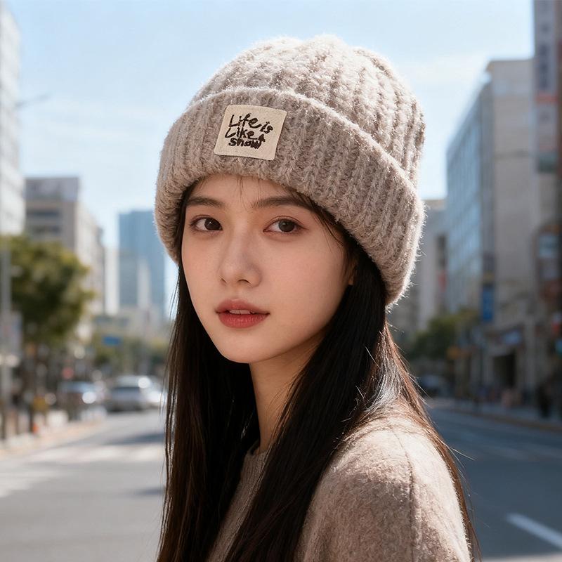 

Новая вязаная теплая шапка для женщин с откидными ушками, шерстяная шапка для улицы, для велоспорта и защиты от холода, тренд для мужчин M（56-58cm）