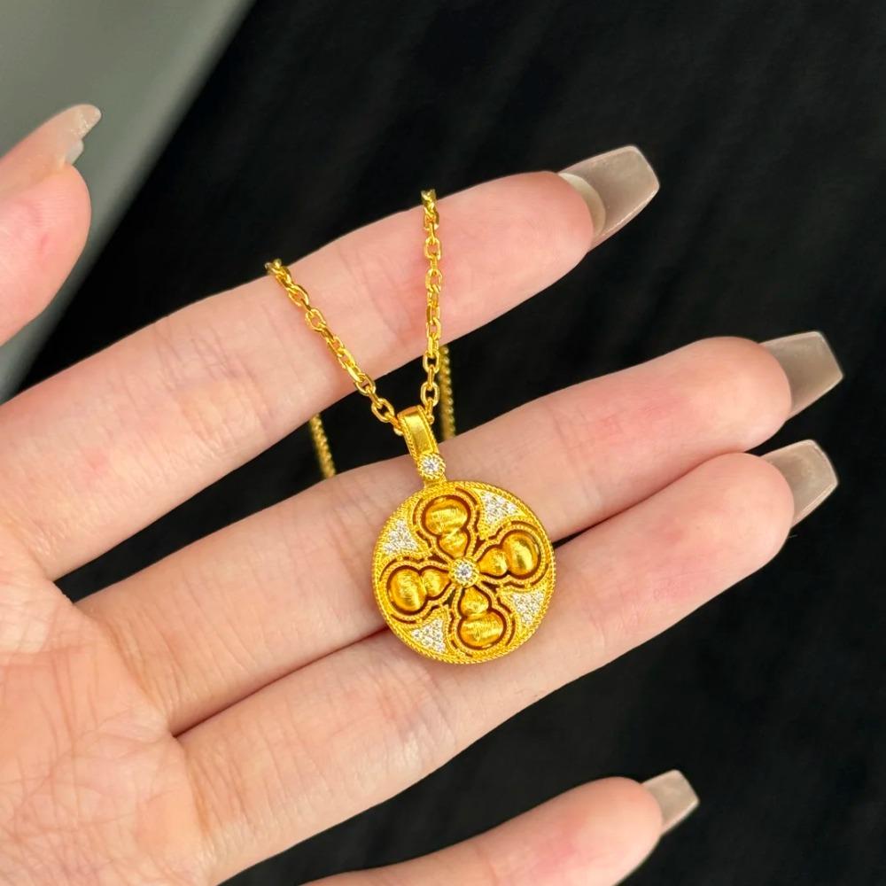 Women Lucky Necklace Ancient Sand Gold Diamond Cross Vajra Gourd Rotating Compass Pendant Stylish Jewelry Gift