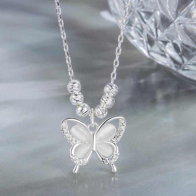 Ladies Elegant Opal Crystal Butterfly Beads Pendant Necklace
