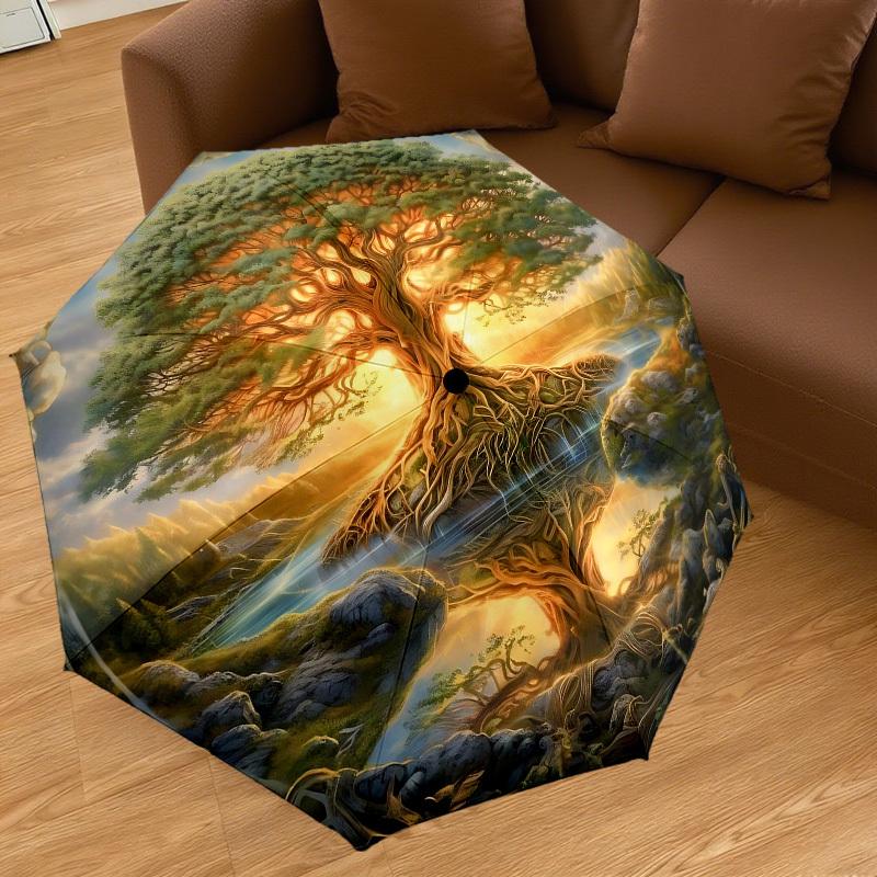 1PC Tree of Life Automatic Open/Close Umbrella with Windproof, 8-Rib Sturdy Canopy, Durable Ribs, Fashionable Design,1294A