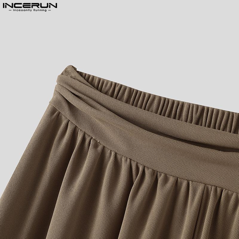 INCERUN Pánské vysoce elastické pasové ležérní volné texturované dlouhé kalhoty