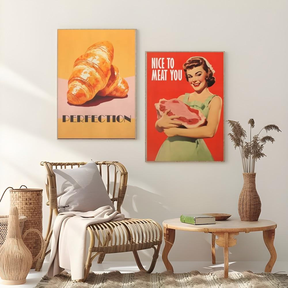 Food Croissant Pasta Meat Restaurant Poster Sticky Wall Art Printing Waterproof Home Living Bed Room Bar Aesthetic Decor