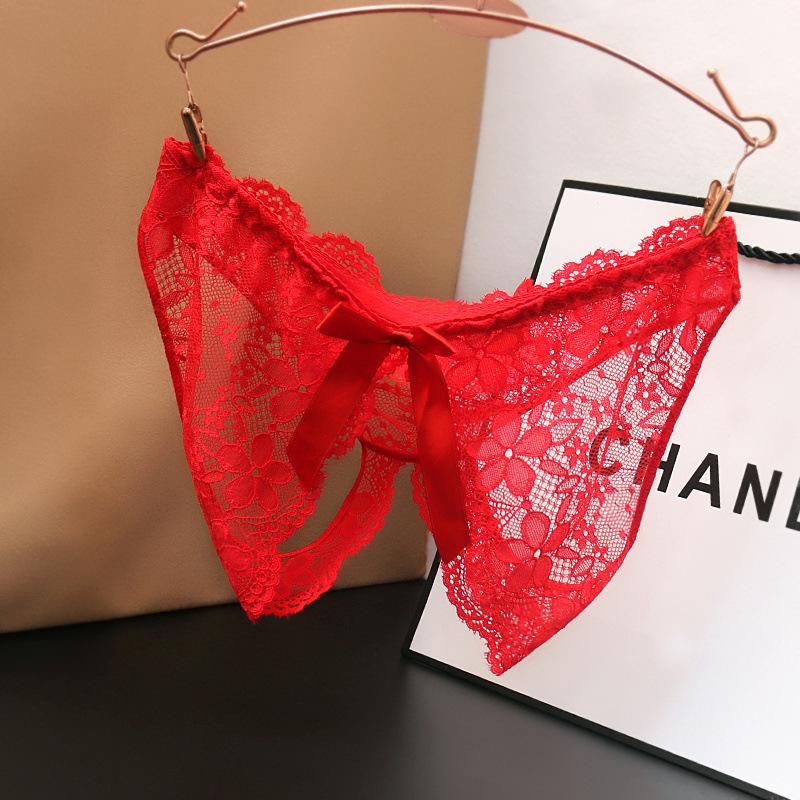 Women'S Sexy Underwear Open Crotch Panties Low Waist Lace Transparent Briefs Ultrathin Sheer Thin Strap G-String Thongs Lingerie