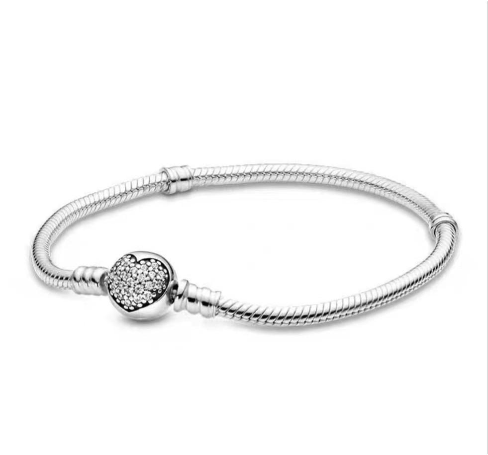 

Silver Shining Bracelet Round Heart Full Diamond Snake Bone Accessories Chain Style B