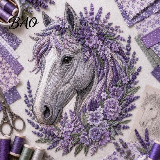 Artistic Fabric Applique Set Floral Horse Patchwork Kit, DIY Diy Kit Sewing for Adults, Handmade Wall Decor Decorative Collage