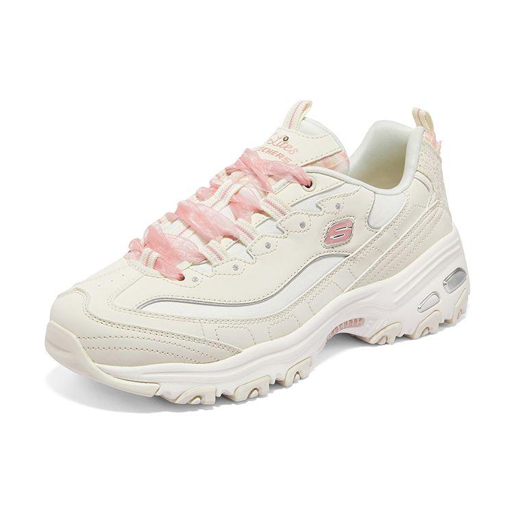 Skechers DLites 1.0 Schnürung Bär Mesh Leder Low-Top Dad Sneaker Damensneaker Rosa Weiß 896738-NTCL