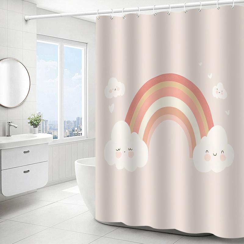 1pc rainbow pattern shower curtain with hook, bathroom partition, bathroom accessories, home decoration