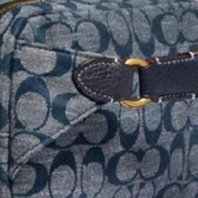 Coach Cargo 18 Chambray Floral Print Canvas And Leather Shoulder Bag Women Shoulder Bag Denim-Blue 3236-B4CB