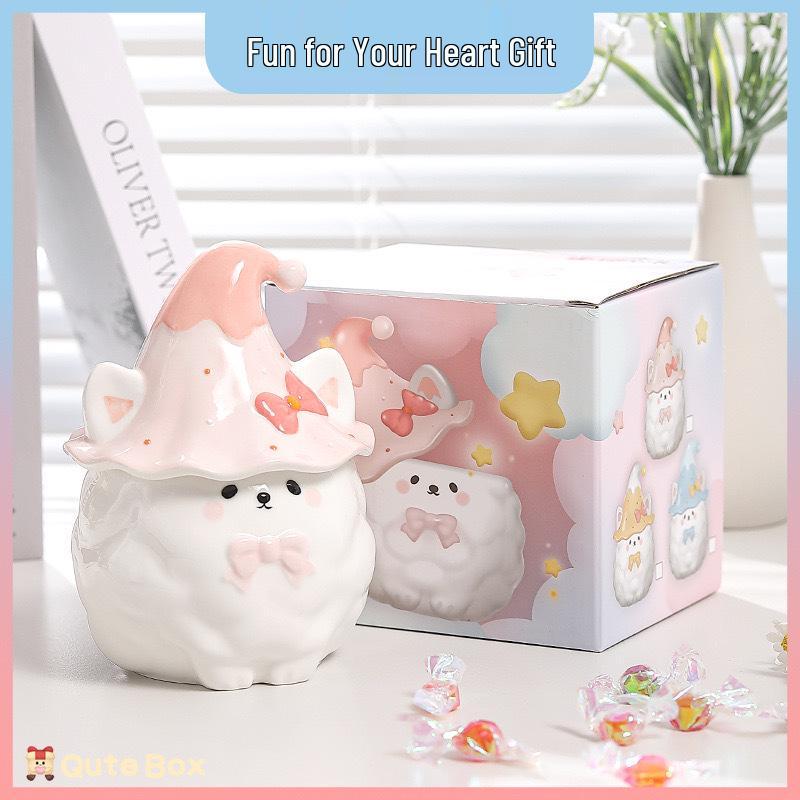 Ceramic Ghost Prank Mug with Lid - Cute Halloween Gift for Girls 301-400ml