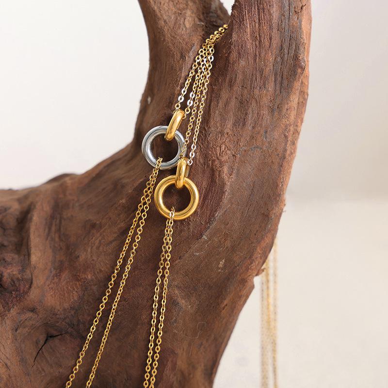 Novo colar de aço inoxidável de duas cores galvanizado geométrico pingente redondo