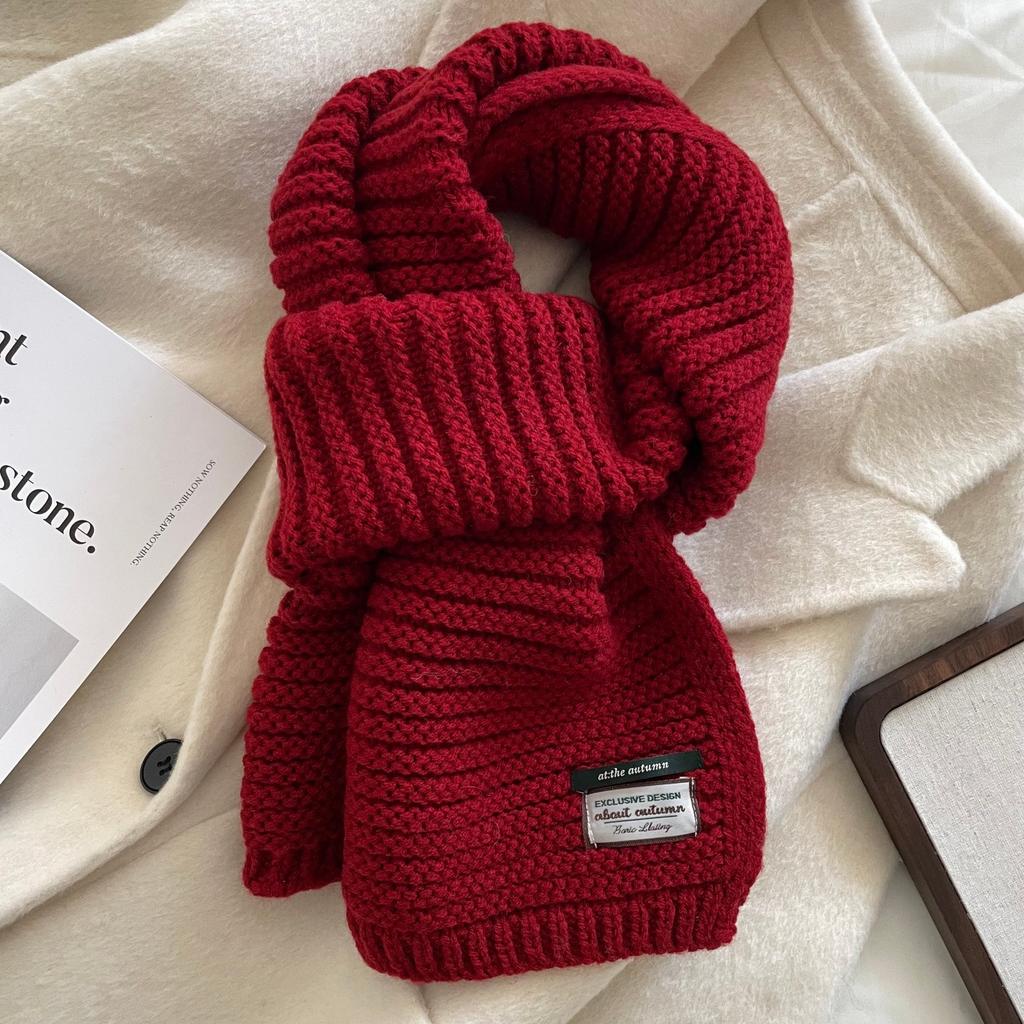 Korean version of solid color simple and versatile knitted wool scarf women's new cold-proof and warm high-end scarf autumn and winter