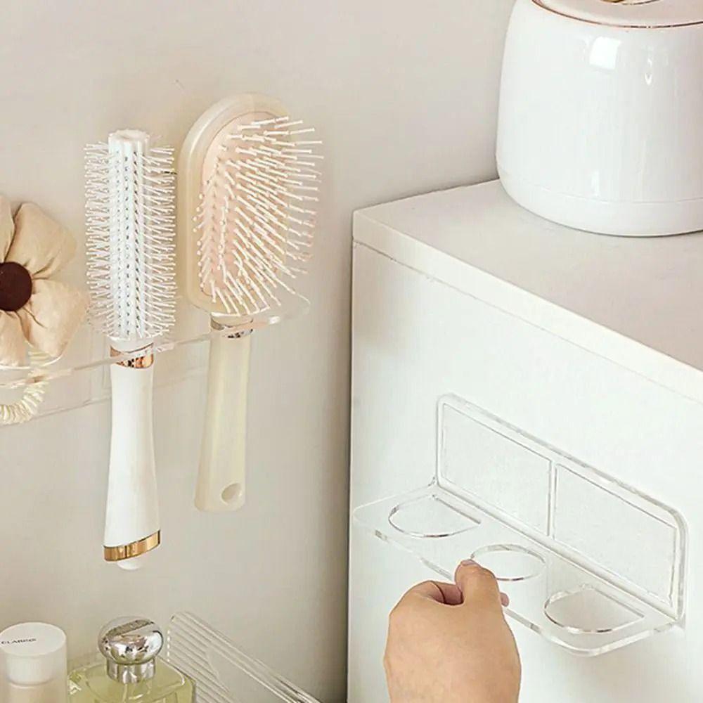2Pcs Clear Hair Brushes Rack Wall Mounted Toilet Storage Shelf Bathroom Comb Holder  for Home