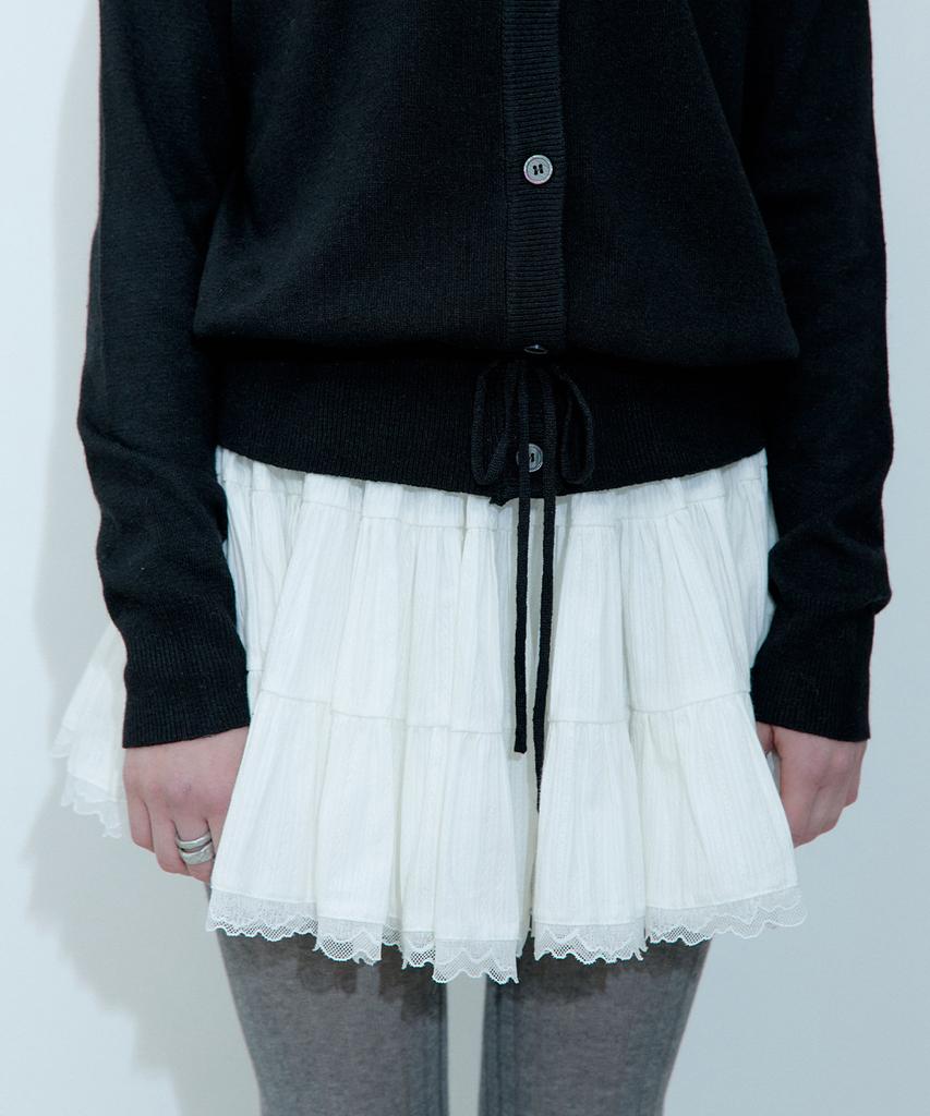 Rough Neck Pom-Pom Volume Skirt White