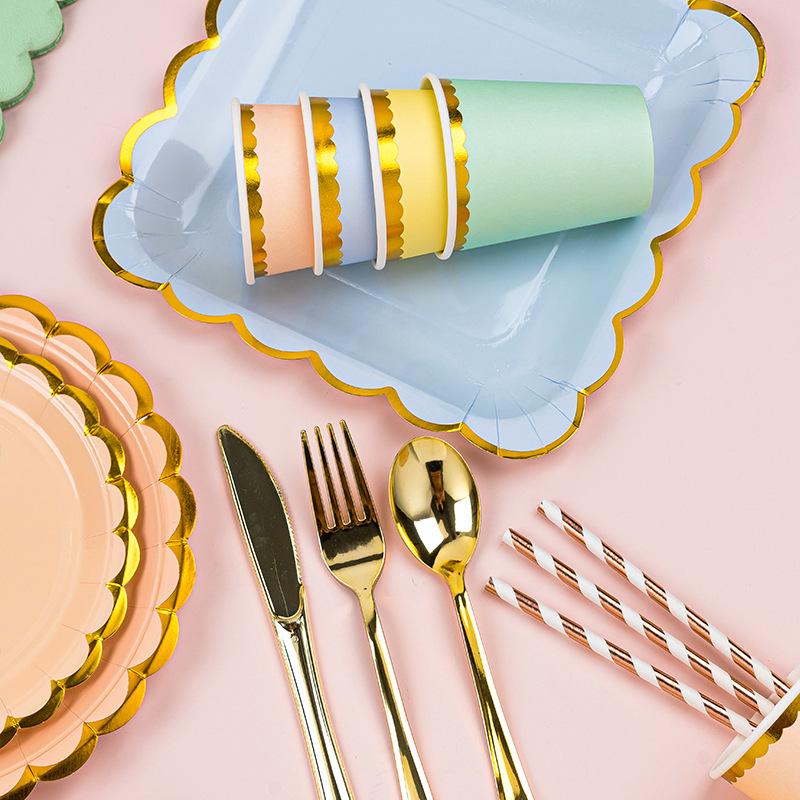 Disposable Party Supplies Set: Paper Plates and Cups for Birthdays and Weddings