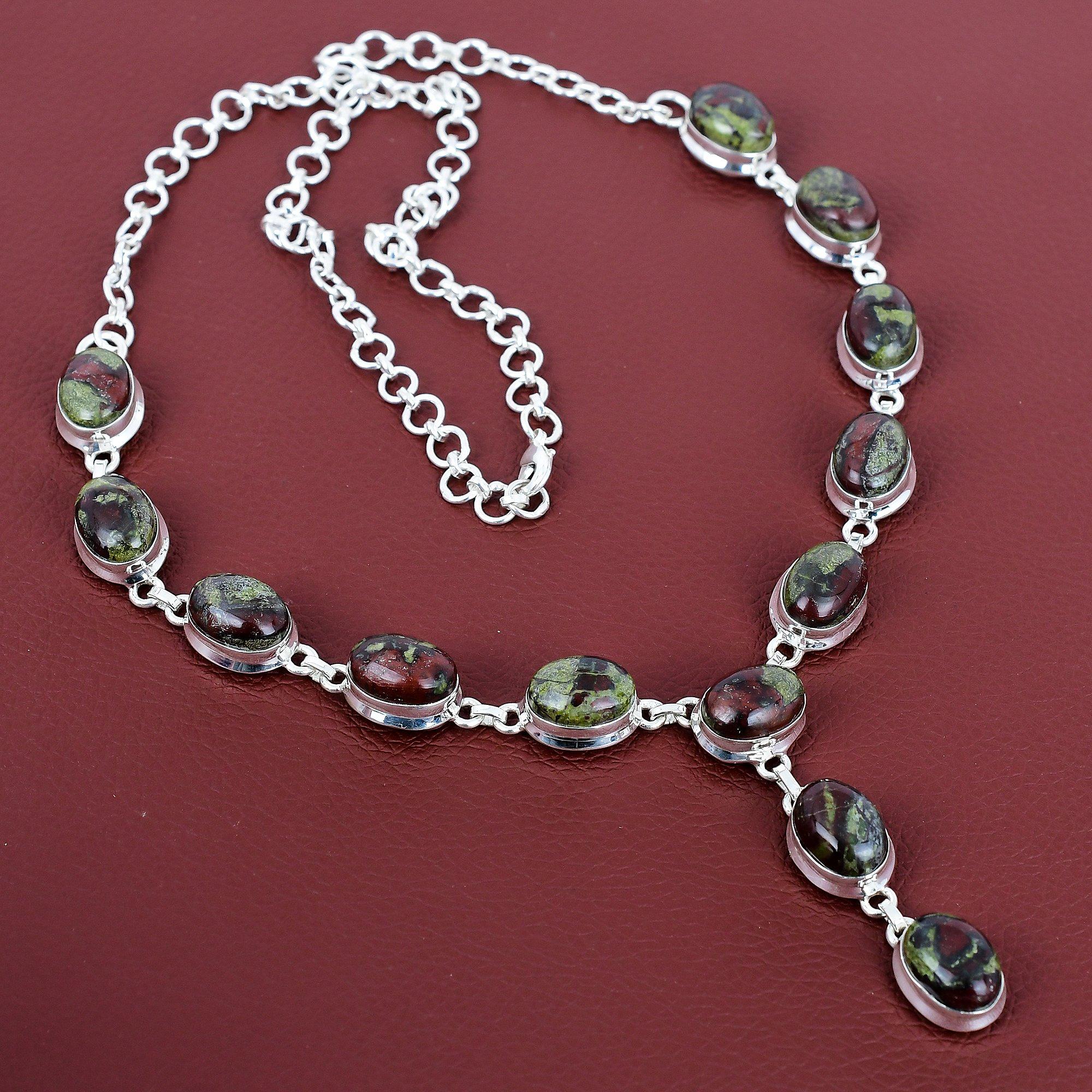 Dragon bloodstone necklace handmade gemstone necklace 925 sterling silver necklace adjustable chain necklace antique jewelry gifts for women Adjustable