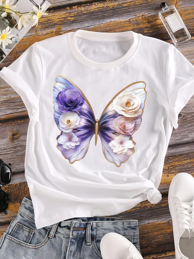 

(Asian Size) watercolor trend cute 90s Printed Female Clothing Women Tee Lady T Shirt Casual Fashion Top Graphic Short Sleeve T-shirts S