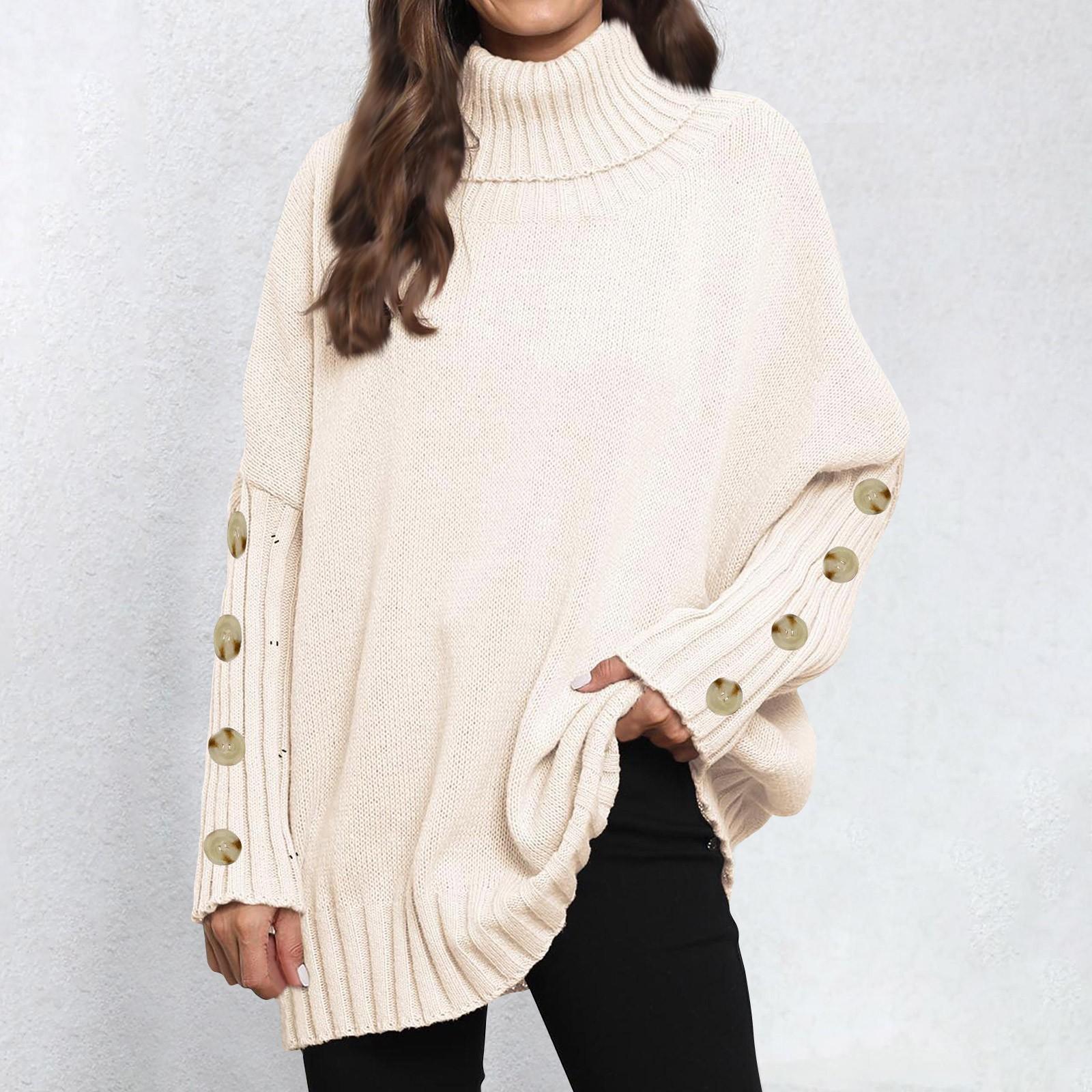 

Женский осенне-зимний свитер-пуловер с пуговицами, однотонный, с лацканами, свободный тканый свитер One Size хаки